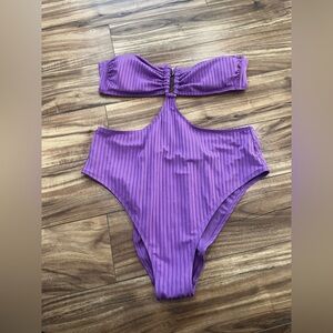 Purple Striped Womens One Piece Swimsuit